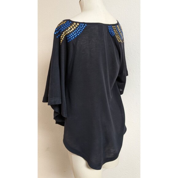 FREE PEOPLE Y2K Blue/Gold Studded Black Circular T-Shirt Top Small - Picture 4 of 10